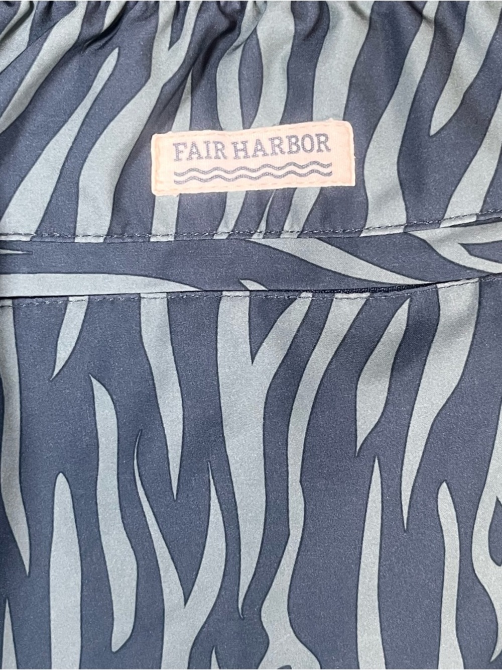 Fair Harbor The Ozone Zebra-Print Swim Shorts Teal & Aqua Tiger Stripe Large - Picture 6 of 8